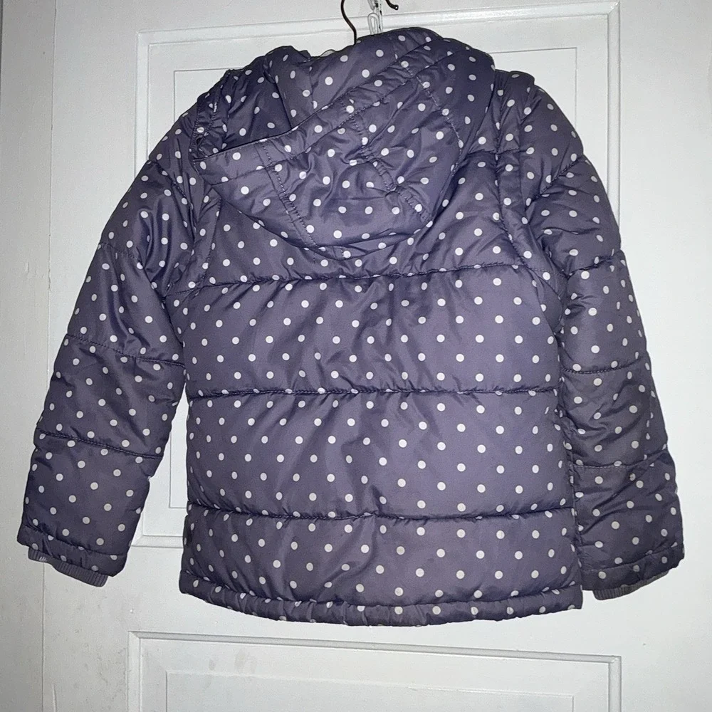 Mini Boden Polka Dot Coat Hood Size 9-10 Purple Winter Puffer